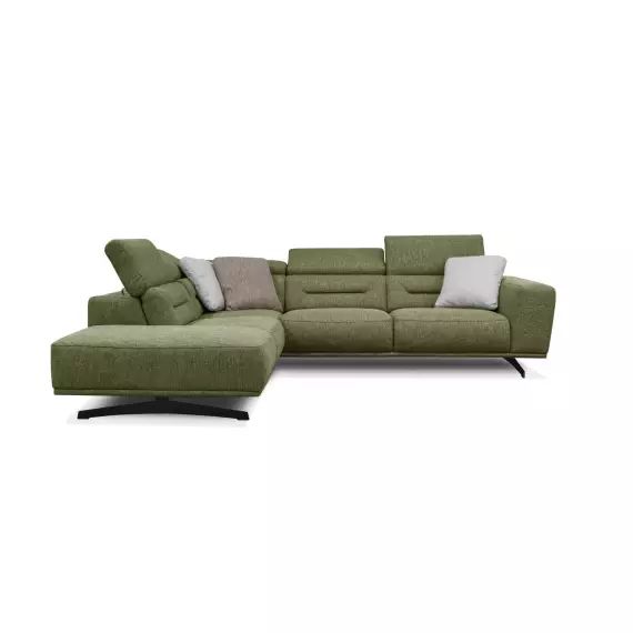 Canapé d’angle gauche 5 places tissu vert