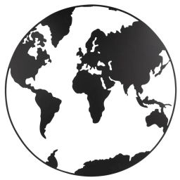 Déco murale carte du monde en métal ajouré noir D80