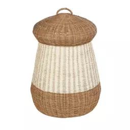 Grand panier de rangement champignon en rotin beige et marron