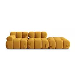Canapé modulable droit 4 places en tissu velours jaune