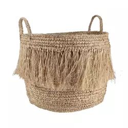 Panier à franges en raphia naturel avec anses d44cm