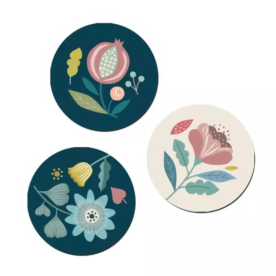 Sous-verres en bois  grenade et passiflore