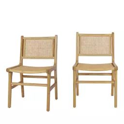 Basuki – Lot de 2 chaises en teck et cannage – Couleur – Bois clair