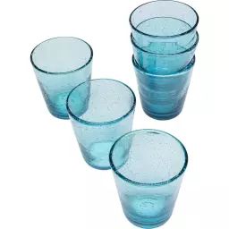 Lot de 6 – Verre à eau en verre bleu à bulles