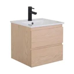 Meuble simple vasque décor chêne 45cm + vasque + robinet