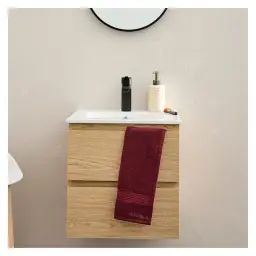 Meuble simple vasque décor chêne 45cm + vasque + robinet