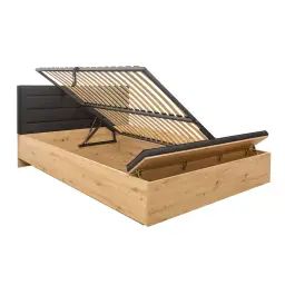 Lit coffre 160×200 avec banc et sommier inclus naturel et noir