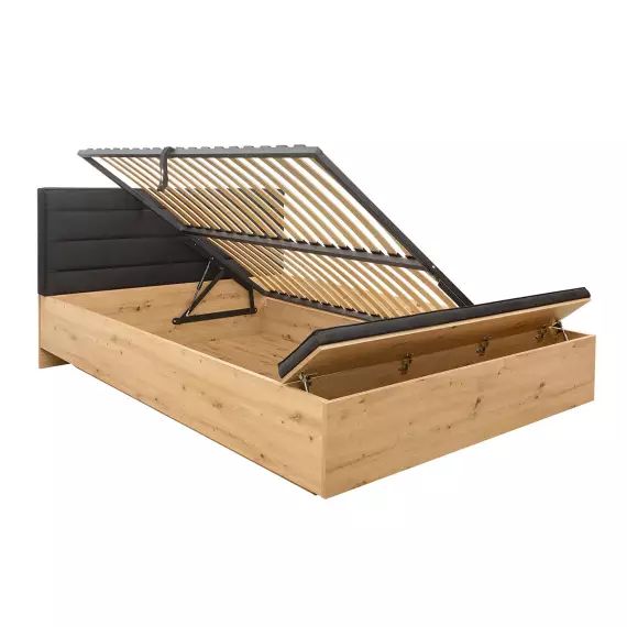 Lit coffre 160×200 avec banc et sommier inclus naturel et noir