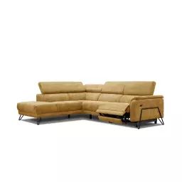 Canapé d’angle gauche 5 places avec un relax électrique tissu doré