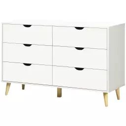 Commode 6 tiroirs design scandinave bois pin panneaux blanc
