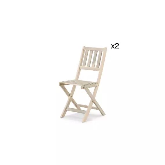 Lot de 2 chaises en bois pliables sans accoudoirs couleur claire