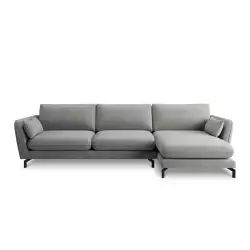 Canapé d’angle 5 places en velours gris clair
