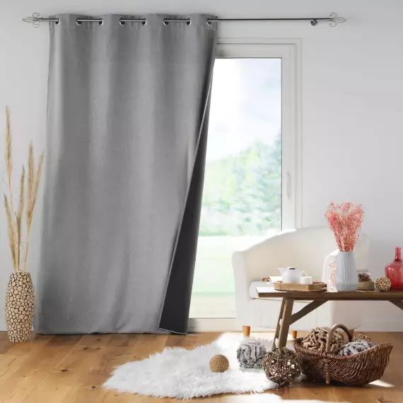 Rideau isolant doublé polaire polyester gris 260 x 140