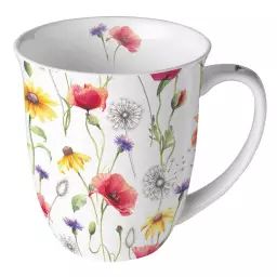 Tasse en porcelaine fine Prairie de coquelicots