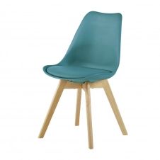 Chaise style scandinave bleu canard et hévéa