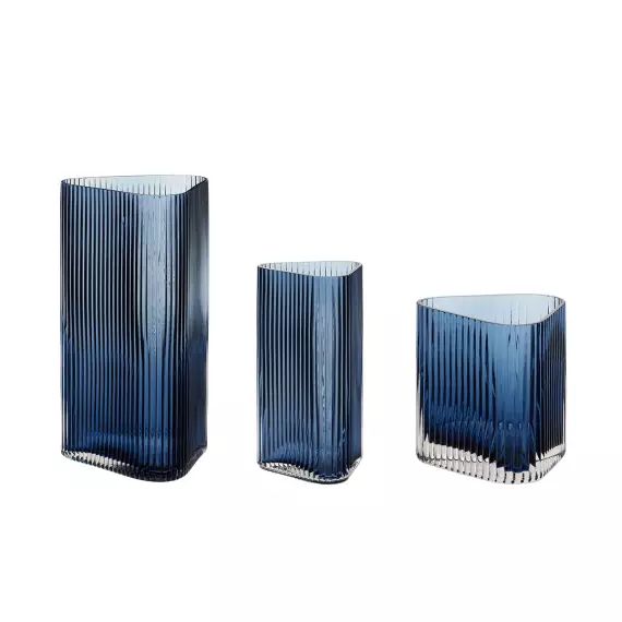 Set de 3 vases en verre bleu