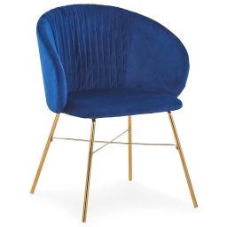 Chaise  velours bleu pieds or