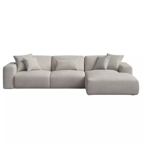 Canapé d’angle droit 4 places en tissu gris