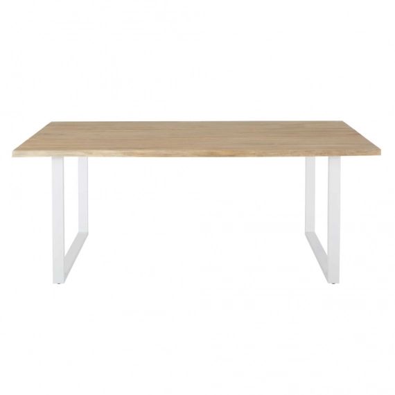 Table de jardin en acacia massif et acier blanc 6/8 personnes L190 Pianosa