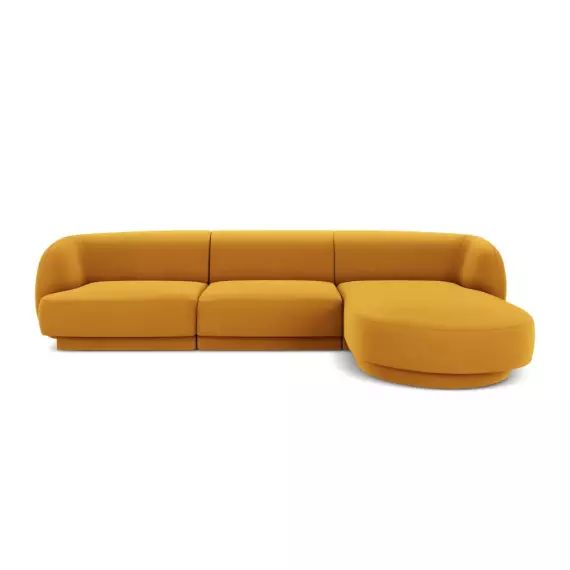 Canapé d’angle droit 4 places en tissu velours jaune