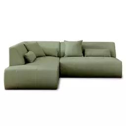 Canapé modulable 5 places angle gauche en tissu vert sauge