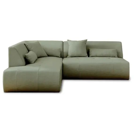 Canapé modulable 5 places angle gauche en tissu vert sauge
