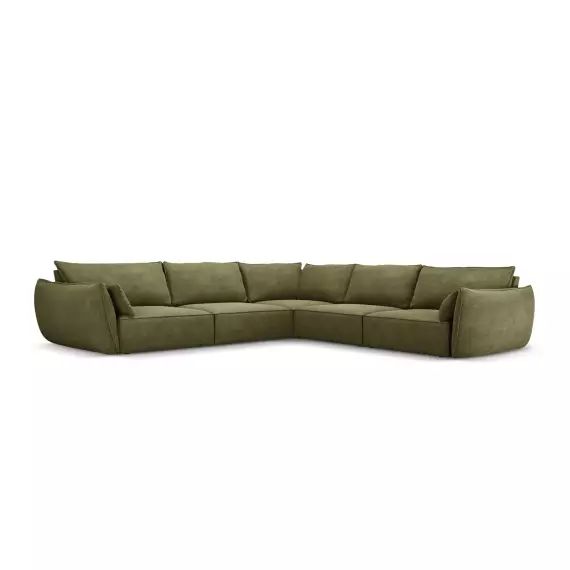 Canapé d’angle symétrique 7 places en tissu chenille vert