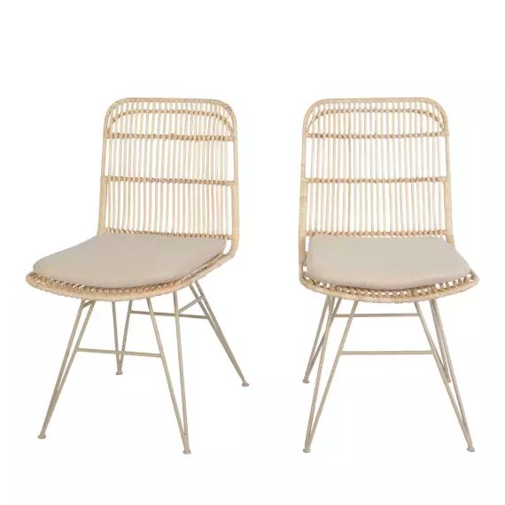Uyuni – Lot de 2 chaises design en rotin pieds beiges – Couleur – Naturel
