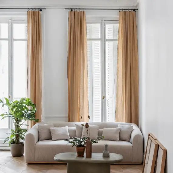 Rideau panneau 200×280 cm Sable et bourdon noir en Lin