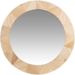 Miroir rond en bois de paulownia beige D60