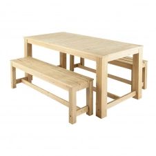Table + 2 bancs de jardin en bois L 180 cm Bréhat