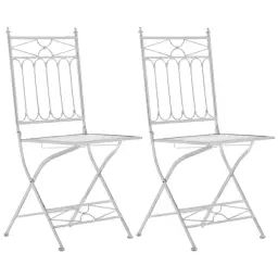 Lot 2 chaises de jardin pliables en métal Blanc antique