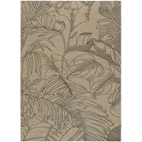 Tapis de jute à motifs tropicals en noir, 135×190 cm