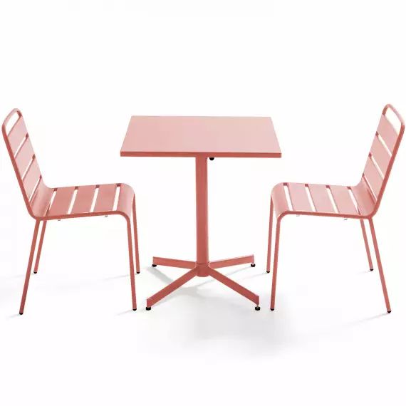 Ensemble table de jardin carrée et 2 chaises métal argile