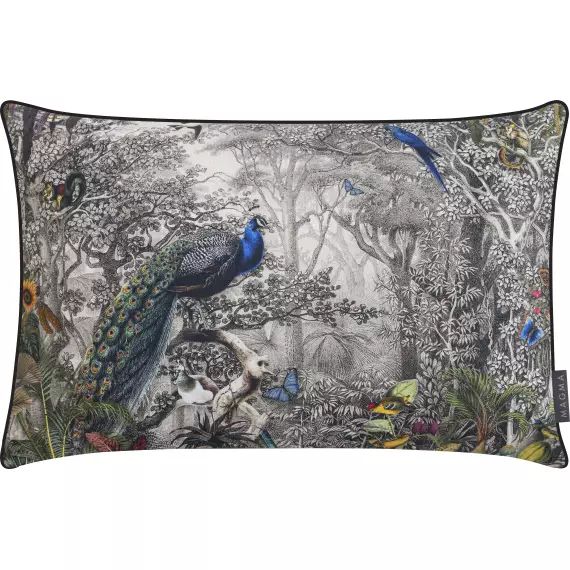 Housse de coussin imprimée paon avec passepoil – 40×60