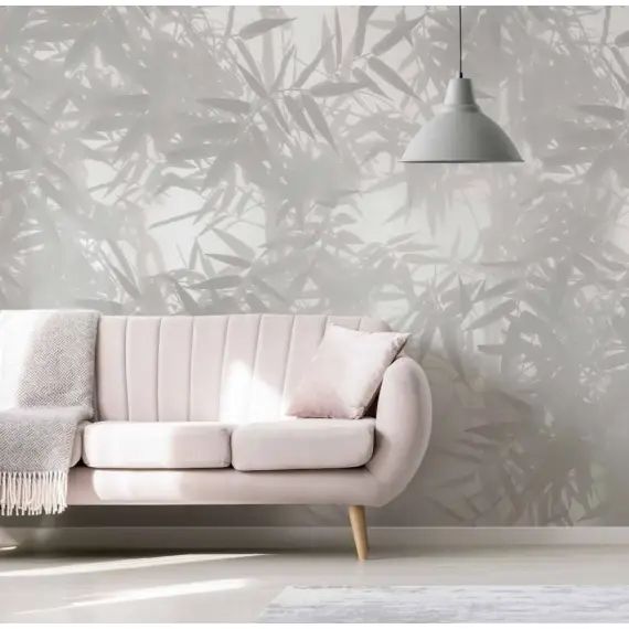 Papier peint panoramique ombres bambous 150 x 250 cm gris