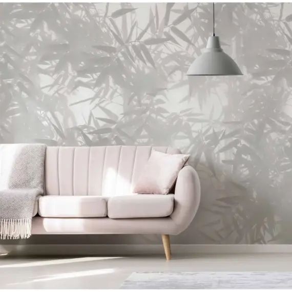 Papier peint panoramique ombres bambous 150 x 250 cm gris