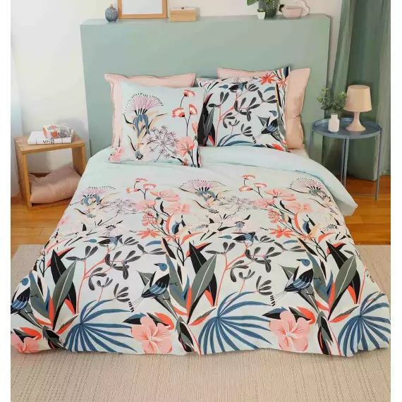 Parure housse de couette satin de coton bio rose 220×240 cm