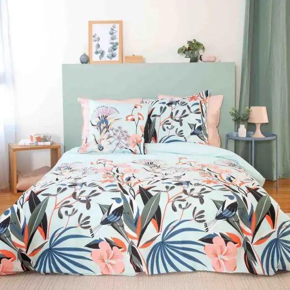 Parure housse de couette satin de coton bio rose 220×240 cm