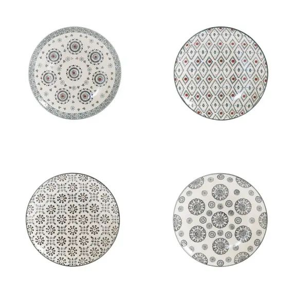 Coffret de 4 assiettes à dessert   20 cm en grès  multicolore