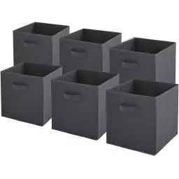 Lot de 6 paniers  pliables en tissu gris 27x27x27cm