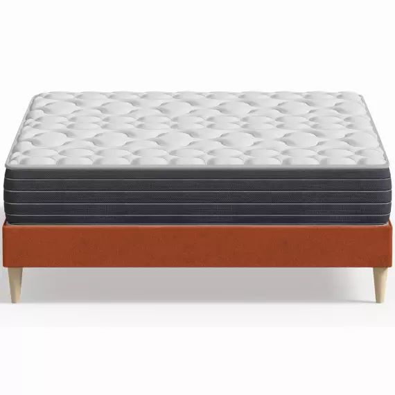 Pack lit 160×200 en velours rouille + Matelas mémoire de forme