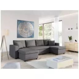Canapé d’Angle Panoramique MARIA Convertible en tissu – Gris foncé – 295 x 146 x 85 cm – Usinestreet