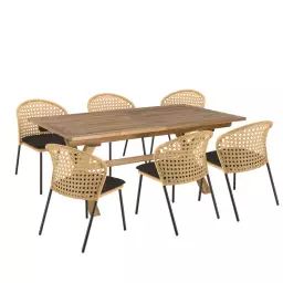 Salon de jardin 6 pers. – 1 table rect. 180x100cm et 6 chaises beiges