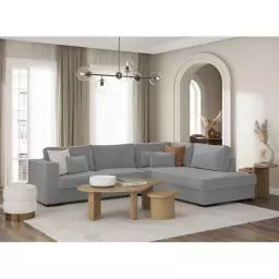 Canapé d’angle BELAMI en tissu – Angle Droit, Gris clair – 303 x 228 x 86 cm – Usinestreet