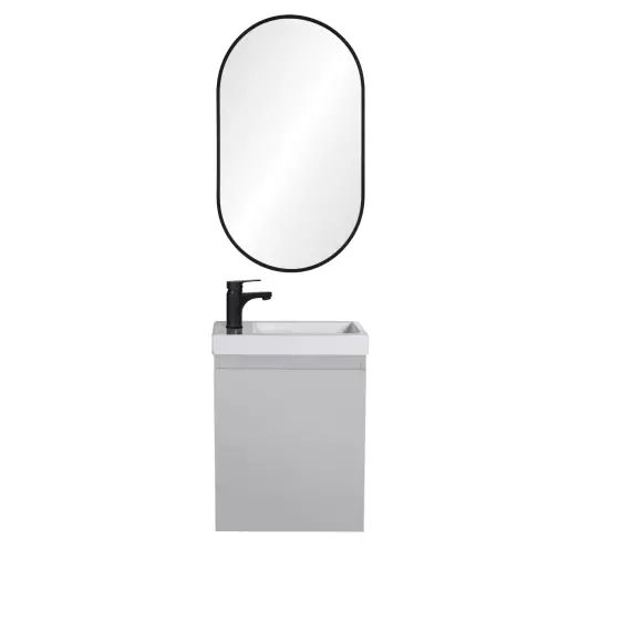 Meuble lave-mains  gris sable + miroir ovale