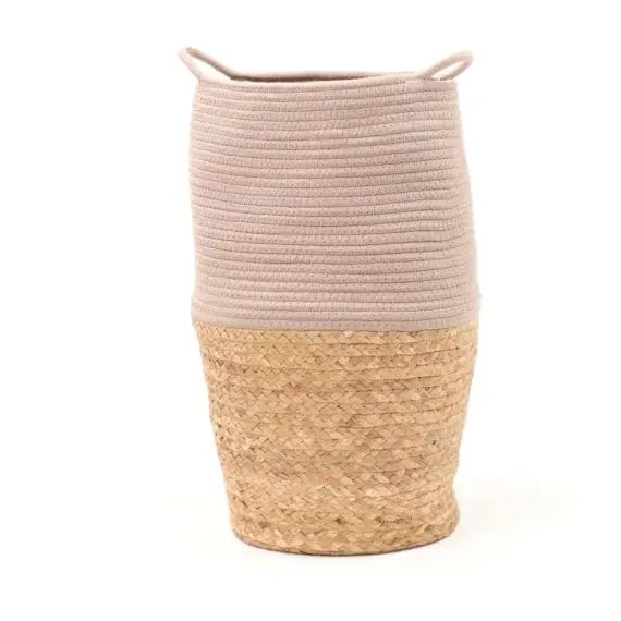 Panier long tressé en coton beige 30×50