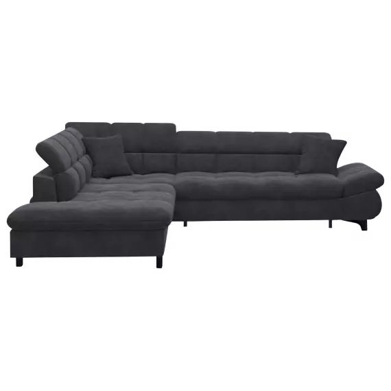 Canapé d’angle gauche convertible 4 places TWIN coloris noir