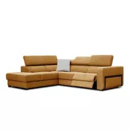 Canapé d’angle gauche 5 places avec un relax électrique tissu orange