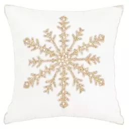 Housse de coussin blanche et flocon en perles dorées brodées 40×40